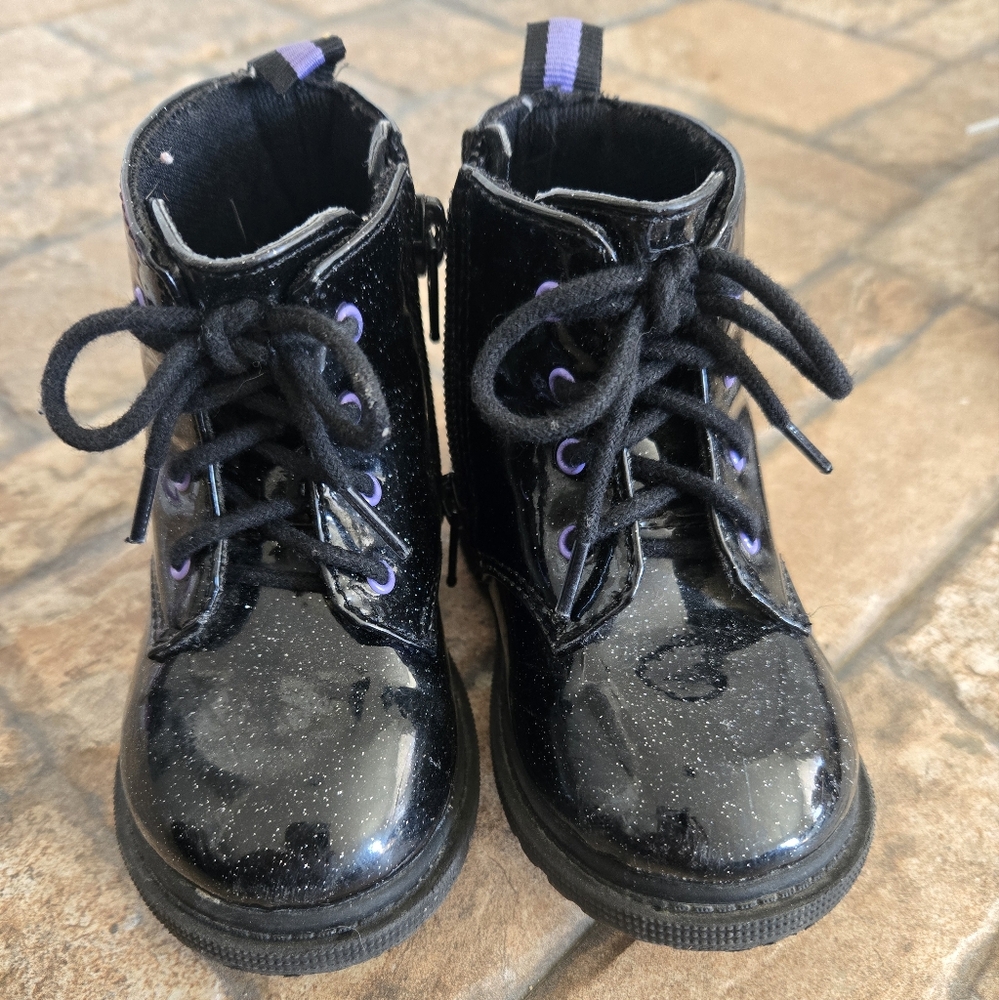 Kids Black Glitter Boots